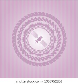 satelite icon inside pink emblem