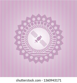 satelite icon inside pink emblem. Vintage.