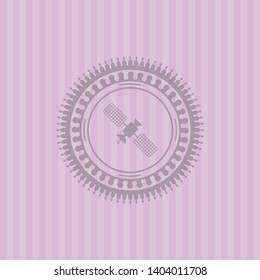 satelite icon inside pink emblem. Vintage.