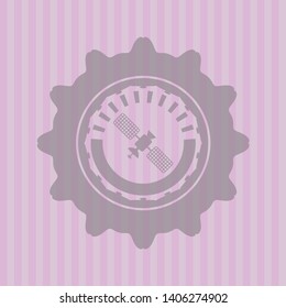 satelite icon inside pink emblem. Retro