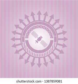 satelite icon inside realistic pink emblem