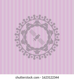 satelite icon inside realistic pink emblem
