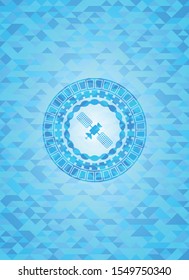 satelite icon inside realistic sky blue mosaic emblem