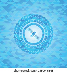 satelite icon inside realistic sky blue mosaic emblem