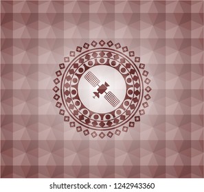 satelite icon inside red badge with geometric background. Seamless.
