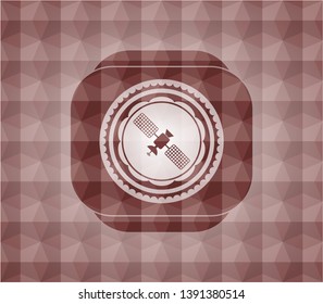 satelite icon inside red polygonal badge. Seamless.