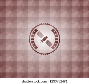 satelite icon inside red seamless polygonal badge.