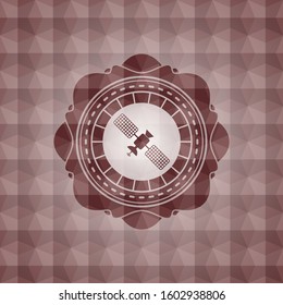 satelite icon inside red seamless polygonal badge.