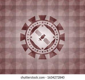 satelite icon inside red seamless polygonal badge.