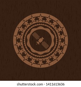 satelite icon inside retro style wood emblem