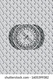 satelite icon inside shiny silver badge. Scales pattern. Vector Illustration. Detailed.