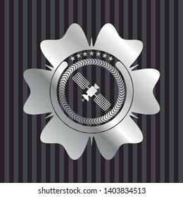 satelite icon inside silver shiny emblem