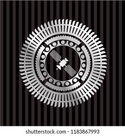 satelite icon inside silvery badge