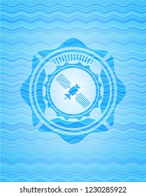satelite icon inside sky blue water emblem background.