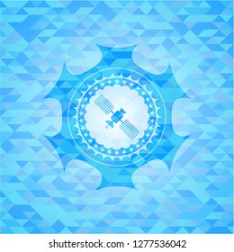 satelite icon inside sky blue mosaic emblem