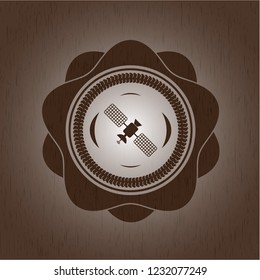 satelite icon inside vintage wood emblem