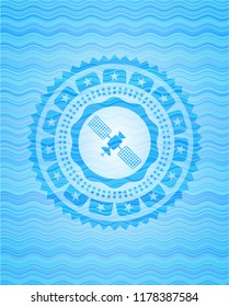 satelite icon inside water wave representation badge background.