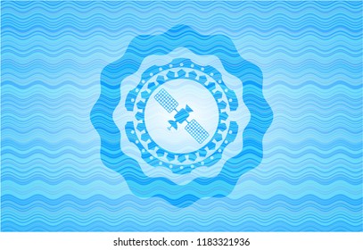 satelite icon inside water wave concept badge.