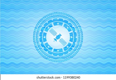 satelite icon inside water wave concept badge background.