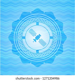 satelite icon inside water wave concept emblem background.