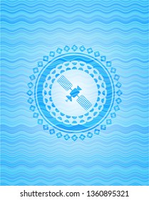 satelite icon inside water wave representation style badge.