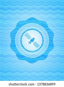 satelite icon inside water wave representation badge background.