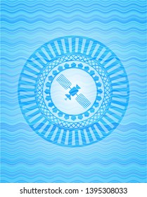 satelite icon inside water wave concept style badge.