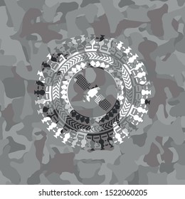 satelite icon on grey camouflage pattern