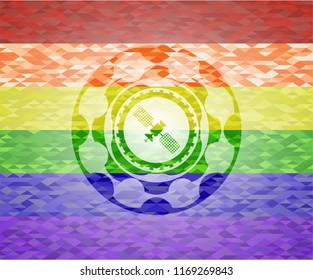 satelite icon on mosaic background with the colors of the LGBT flag