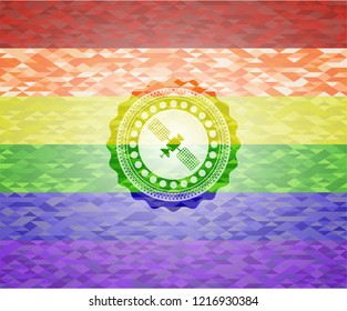 satelite icon on mosaic background with the colors of the LGBT flag