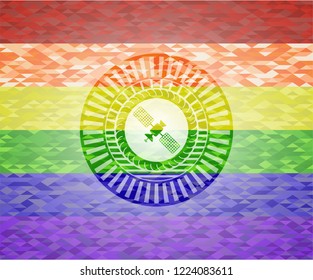satelite icon on mosaic background with the colors of the LGBT flag