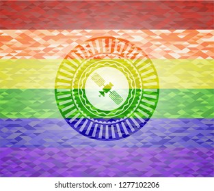 satelite icon on mosaic background with the colors of the LGBT flag