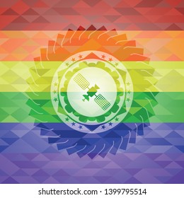 satelite icon on mosaic background with the colors of the LGBT flag