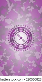 Satelite Icon On Pink Camo Pattern. 