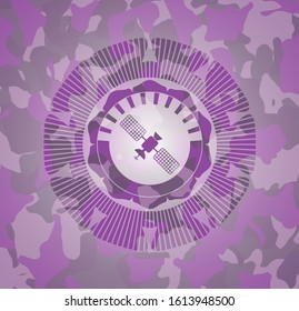 satelite icon on pink and purple camouflage texture