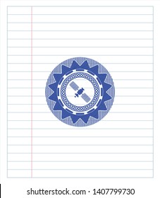 satelite icon pen draw. Blue ink. Vector Illustration. Detailed.