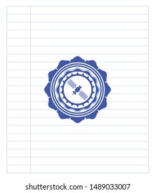 satelite icon pen emblem. Blue ink. Vector Illustration. Detailed.