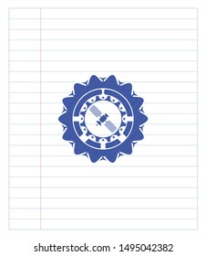 satelite icon with pen strokes. Blue ink. Vector Illustration. Detailed.