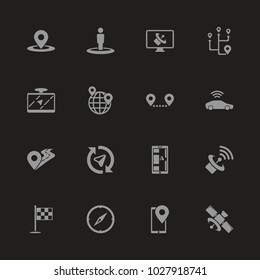 Satelite icons - Gray symbol on black background. Simple illustration. Flat Vector Icon.
