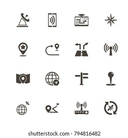 Satelite Navigation icons. Perfect black pictogram on white background. Flat simple vector icon.