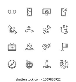 Satelite, Route GPS outline icons set - Black symbol on white background. Satelite, Route GPS Simple Illustration Symbol - lined simplicity Sign. Flat Vector thin line Icon - editable stroke