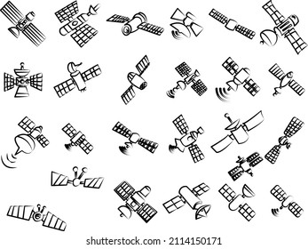 satelitte hand drawn collection set communication on white isolated background