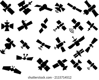 satelitte hand drawn collection set communication on white isolated background