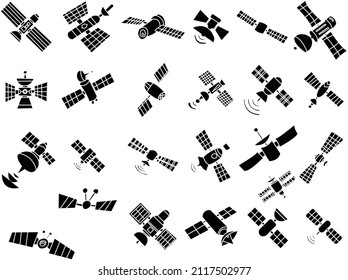 satelitte hand drawn collection set communication on white isolated background