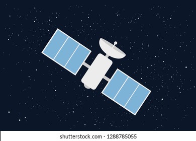 Satelitte in space - scientific and technologic device and equipment on orbit. Technology of cosmonautics, astonautics and aeronautics. Vector illustration