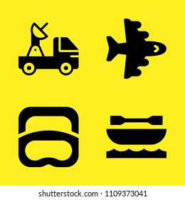 satellite, aeroplane, diving and kayak vector icon set. Sample icons set for web and graphic design