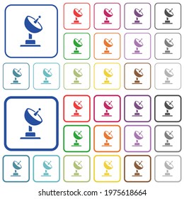 Satellite antenna color flat icons in rounded square frames. Thin and thick versions included.