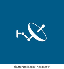 Satellite Antenna Flat Icon On Blue Background