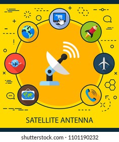 Satellite antenna flat icons concept. Vector illustration. Element template for design.