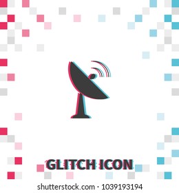 Satellite antenna  glitch effect vector icon.